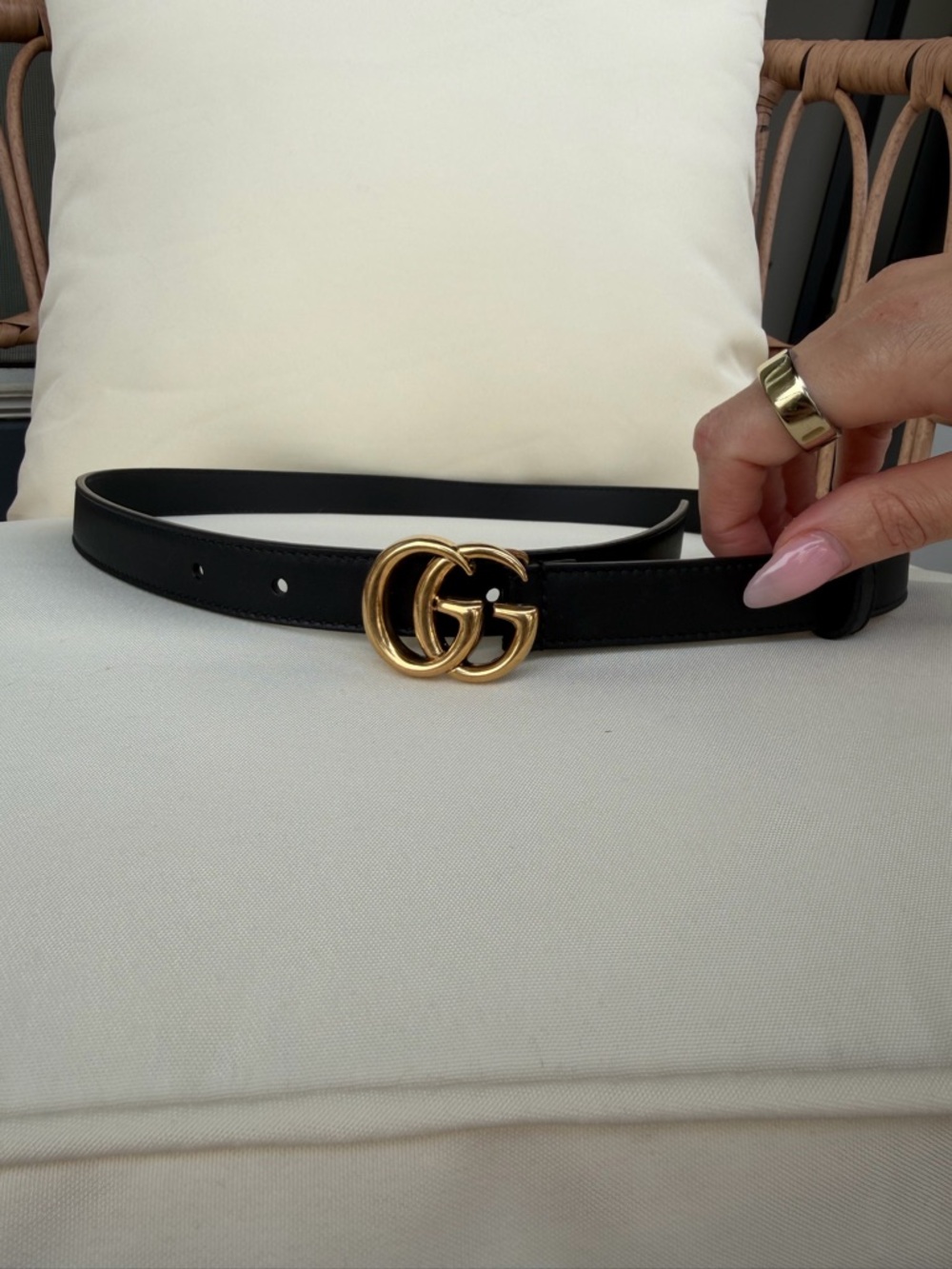 Gucci Black Leather Belt with Gold Double G Buckle